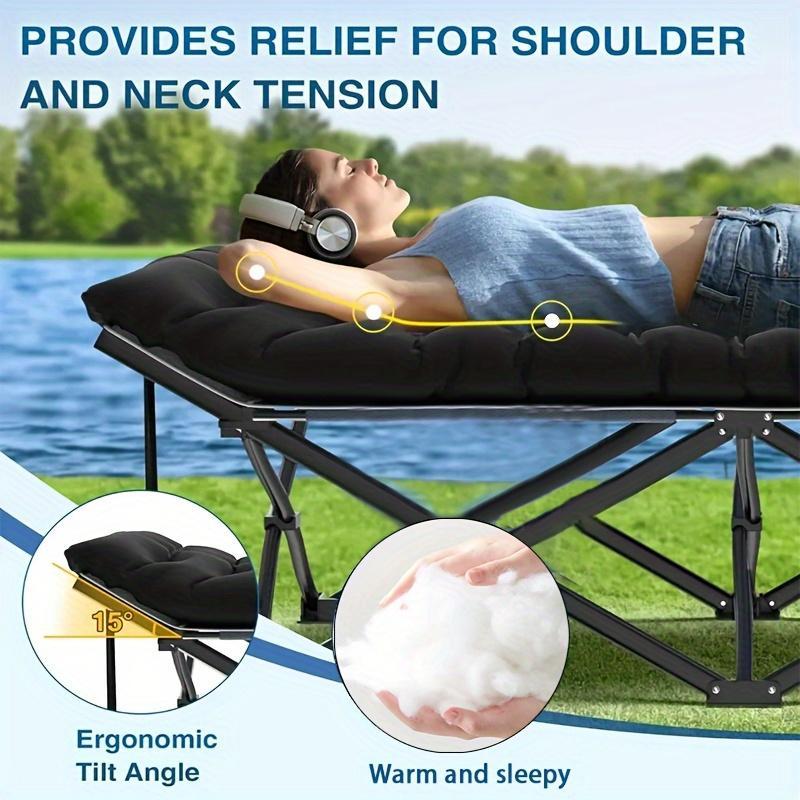 Black Heavy Duty Foldable Camp Cot With Storage Bag -