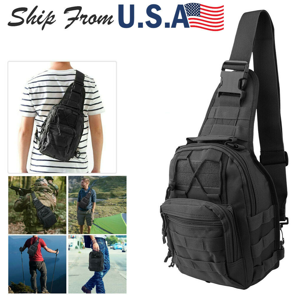Tactical Sling Bag Chest Shoulder Body Molle Day Pack Pouch Black