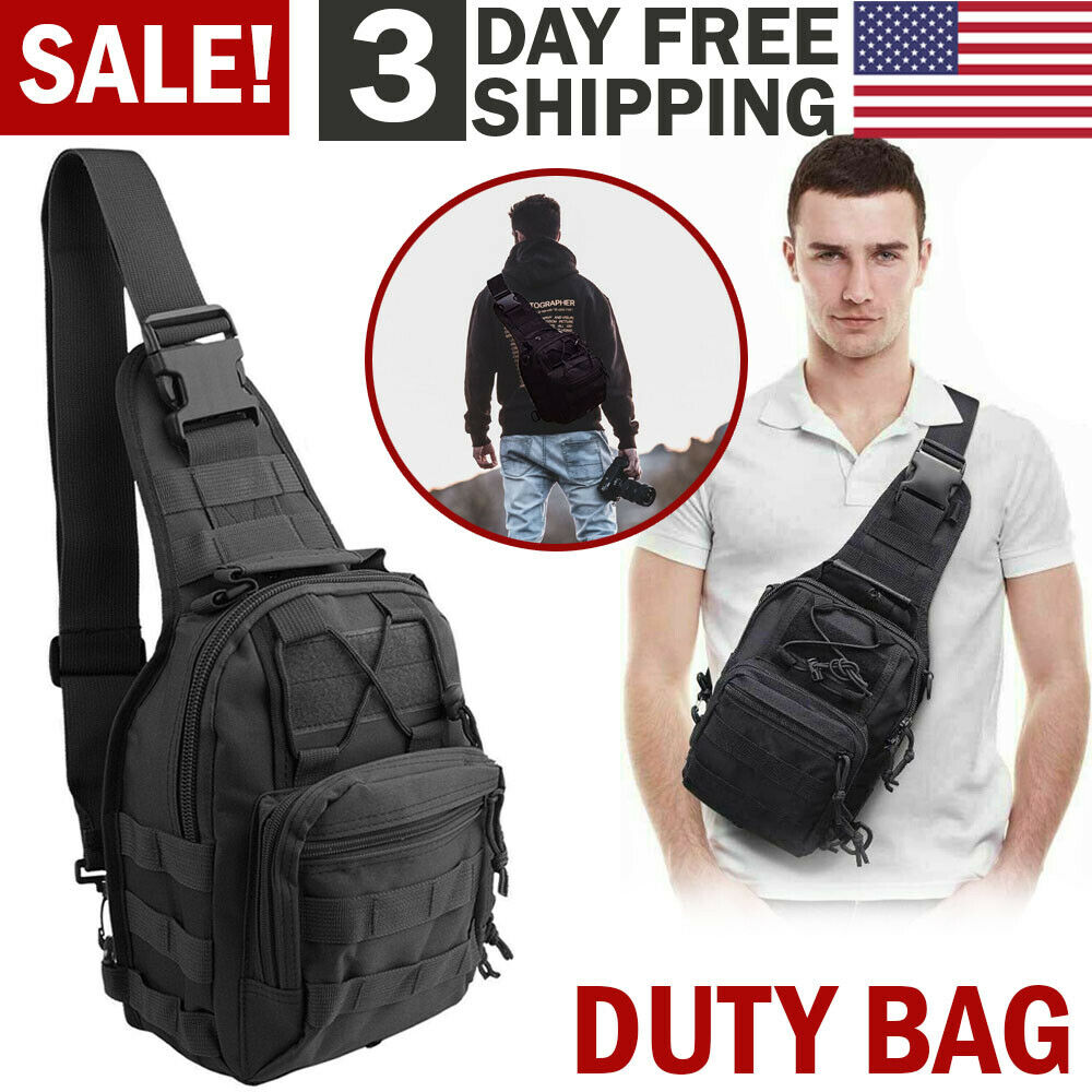 Tactical Sling Bag Chest Shoulder Body Molle Day Pack Pouch Black
