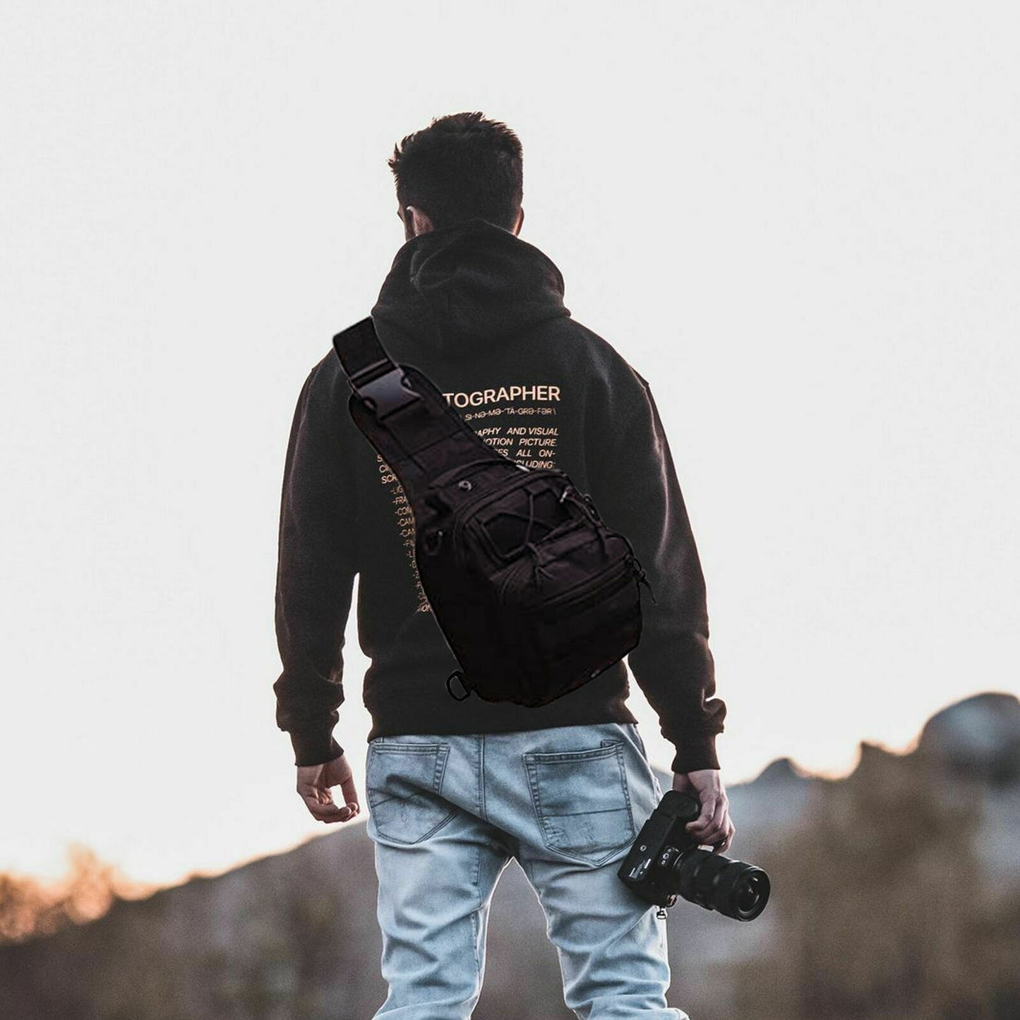 Tactical Sling Bag Chest Shoulder Body Molle Day Pack Pouch Black