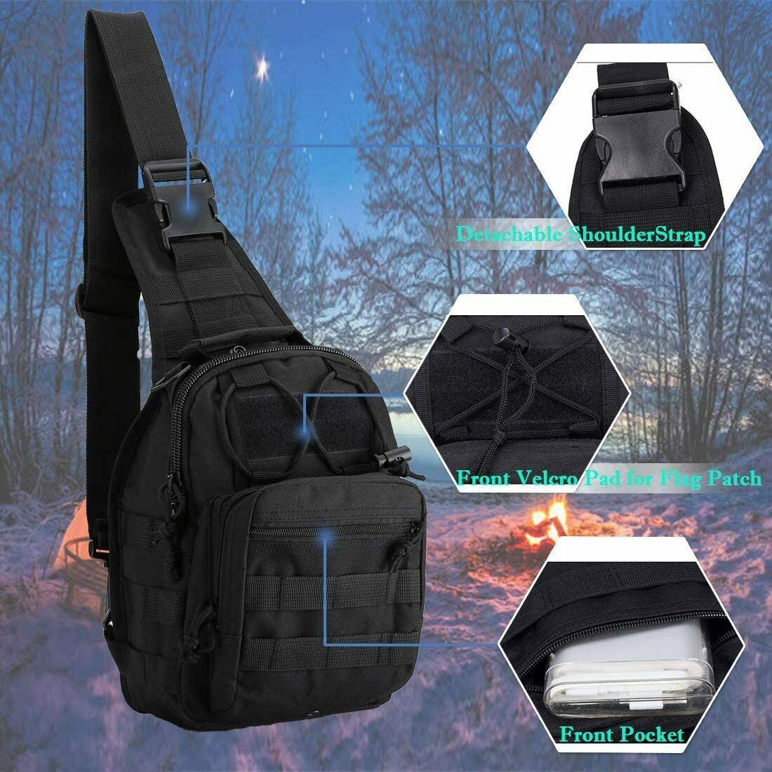 Tactical Sling Bag Chest Shoulder Body Molle Day Pack Pouch Black