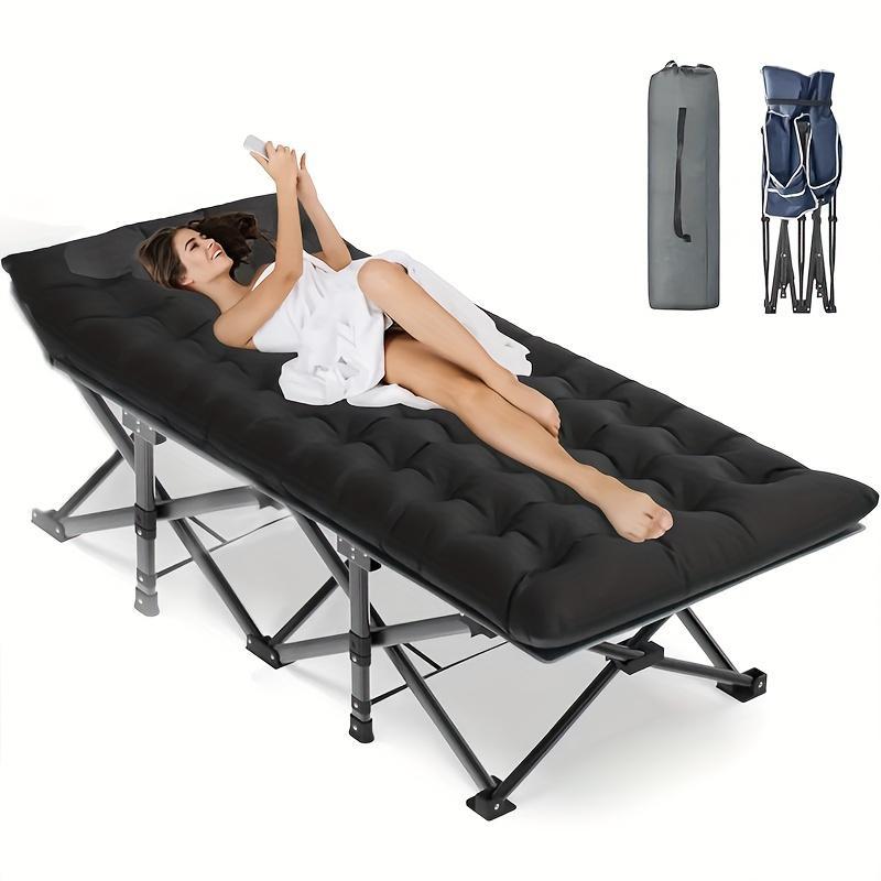 Black Heavy Duty Foldable Camp Cot With Storage Bag -