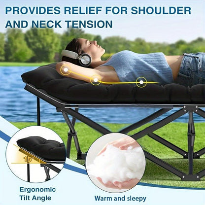 Black Heavy Duty Foldable Camp Cot With Storage Bag -