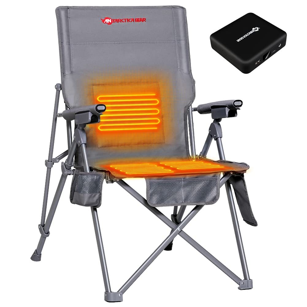 Heated Camping Chair With 12V 16000mAh Battery Pack, Heated Portable Chair, Perfect for Camping, Outdoor Sports, Hunting. 5 Pockets