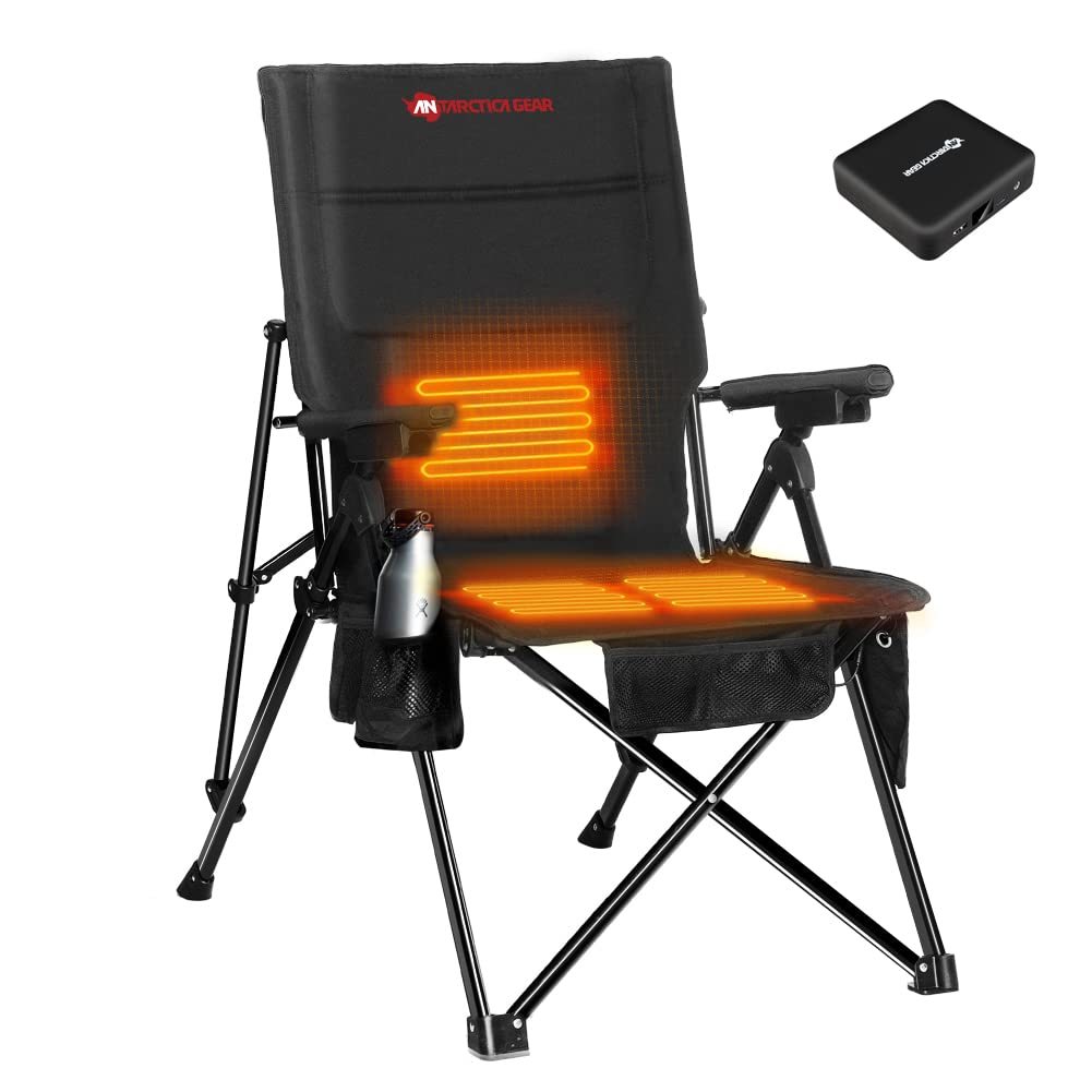 Heated Camping Chair With 12V 16000mAh Battery Pack, Heated Portable Chair, Perfect for Camping, Outdoor Sports, Hunting. 5 Pockets