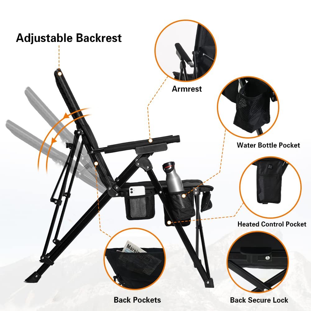 Heated Camping Chair With 12V 16000mAh Battery Pack, Heated Portable Chair, Perfect for Camping, Outdoor Sports, Hunting. 5 Pockets