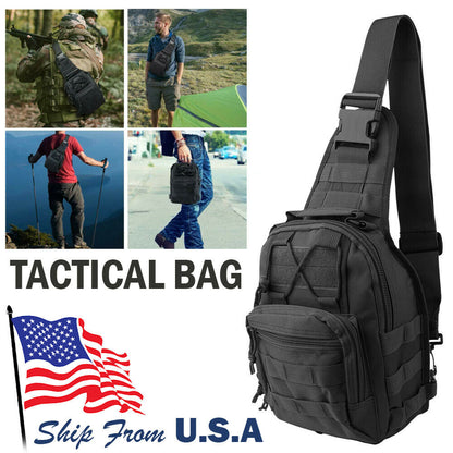 Tactical Sling Bag Chest Shoulder Body Molle Day Pack Pouch Black