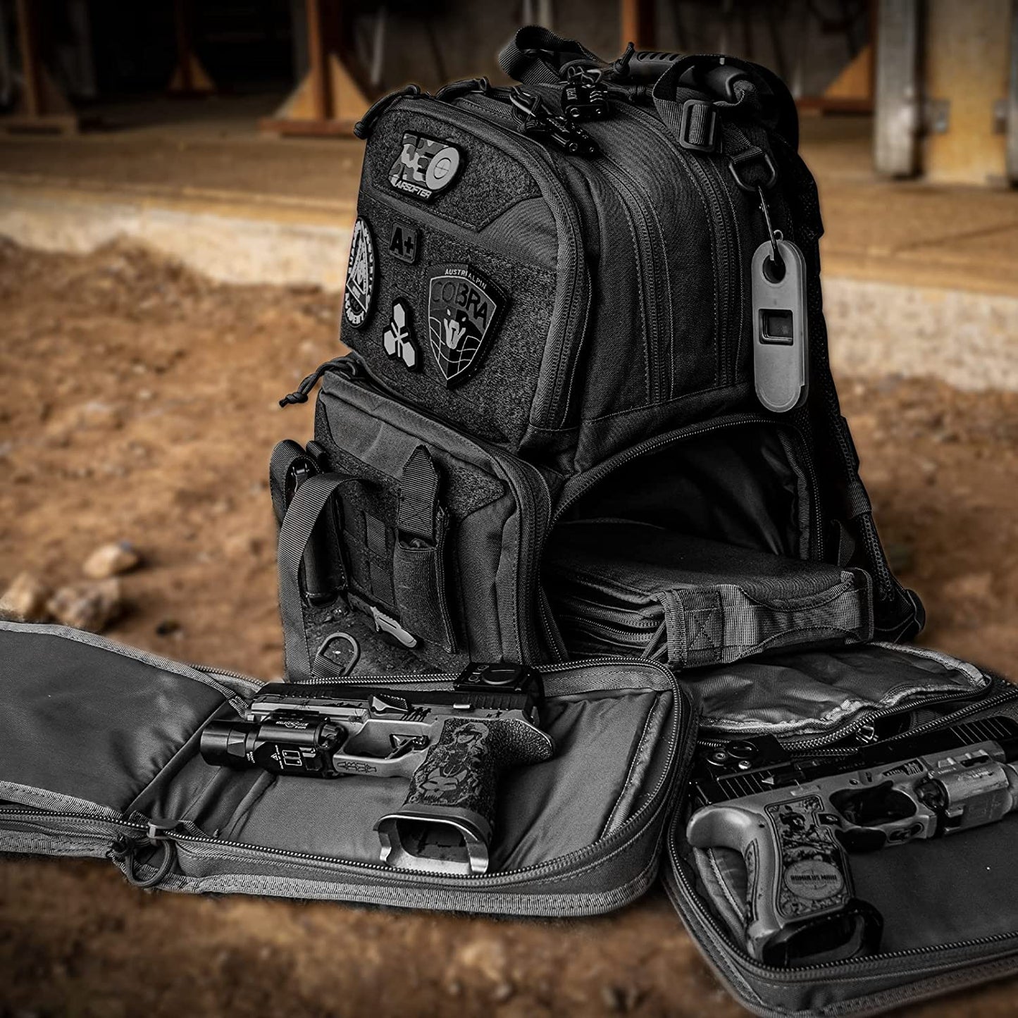 Tactical Range Backpack Bag, Range Bag for Handgun and Ammo, 3 Pistol Carrying Case For Hunting Shooting