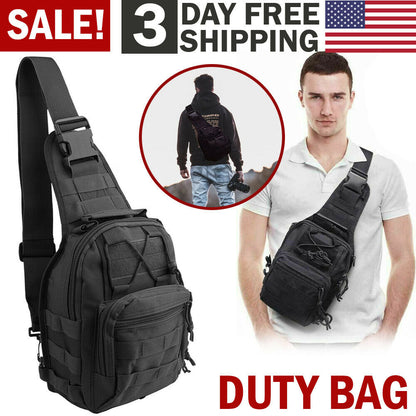 Tactical Sling Bag Chest Shoulder Body Molle Day Pack Pouch Black