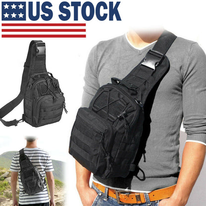 Tactical Sling Bag Chest Shoulder Body Molle Day Pack Pouch Black
