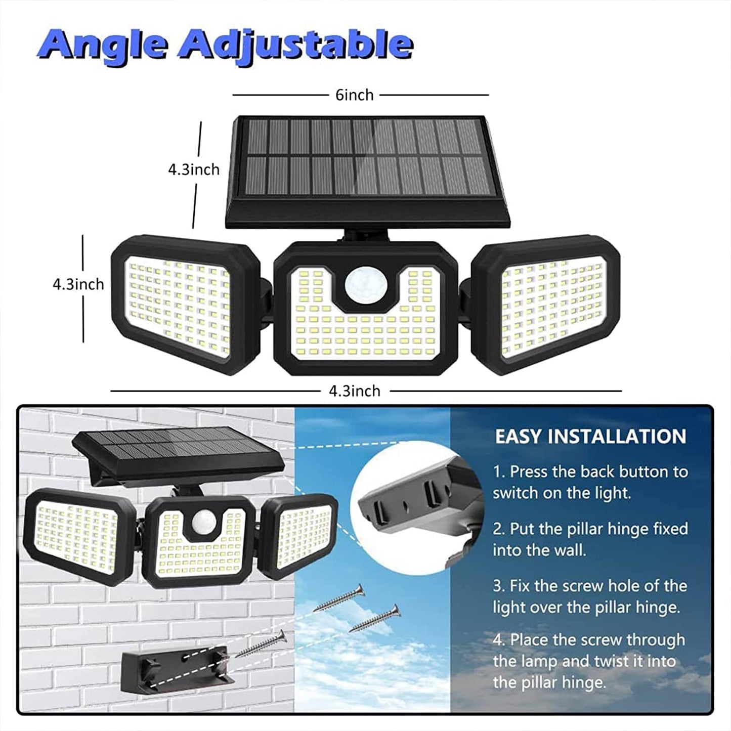 2 Pack 210 LED Solar Outdoor Lights 3 Heads Solar Lights IP65 Waterproof Solar Motion Sensor Light. FREE US BASED SHIPPING