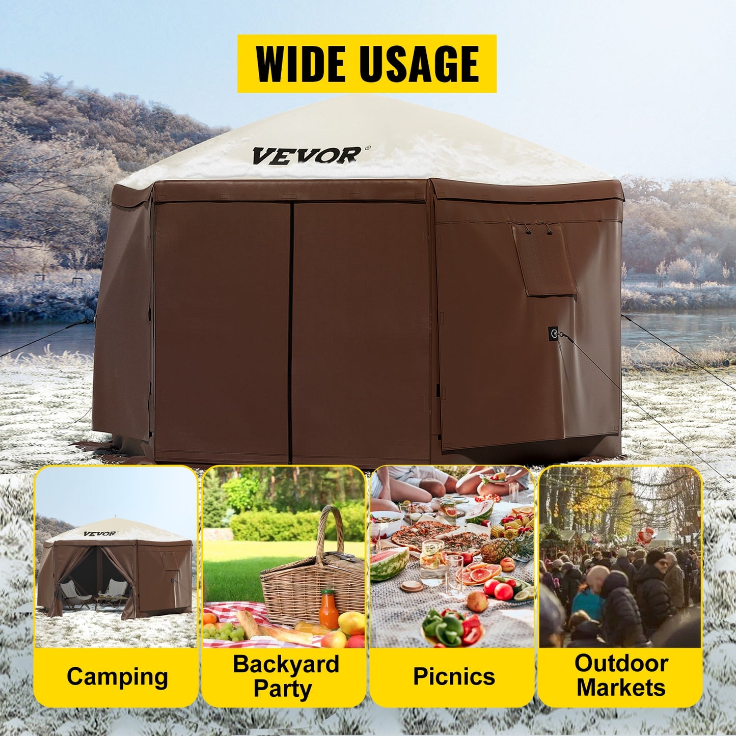 VEVOR Pop-up Camping Gazebo Camping Canopy Shelter 6 Sided 12&#39; x 12&#39; / 10&#39; x 10&#39; Sun Shade Tents &amp; Canopies Camping &amp; Hiking