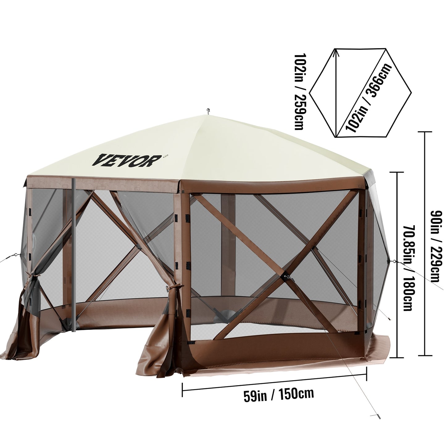 VEVOR Pop-up Camping Gazebo Camping Canopy Shelter 6 Sided 12&#39; x 12&#39; / 10&#39; x 10&#39; Sun Shade Tents &amp; Canopies Camping &amp; Hiking