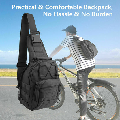 Tactical Sling Bag Chest Shoulder Body Molle Day Pack Pouch Black