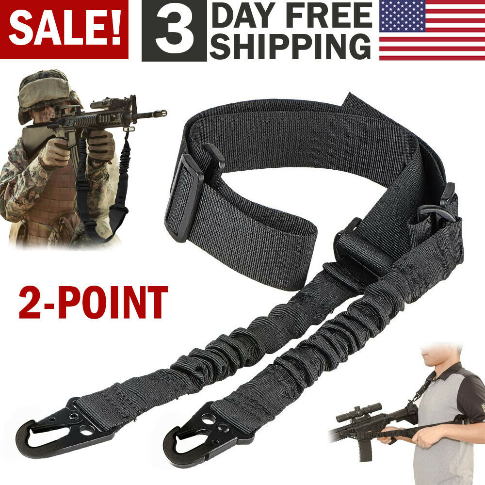 Tactical Rifle Sling Gun Shoulder Strap 2 Point Hooks One Single Strap Hunting BLACK ONLY!