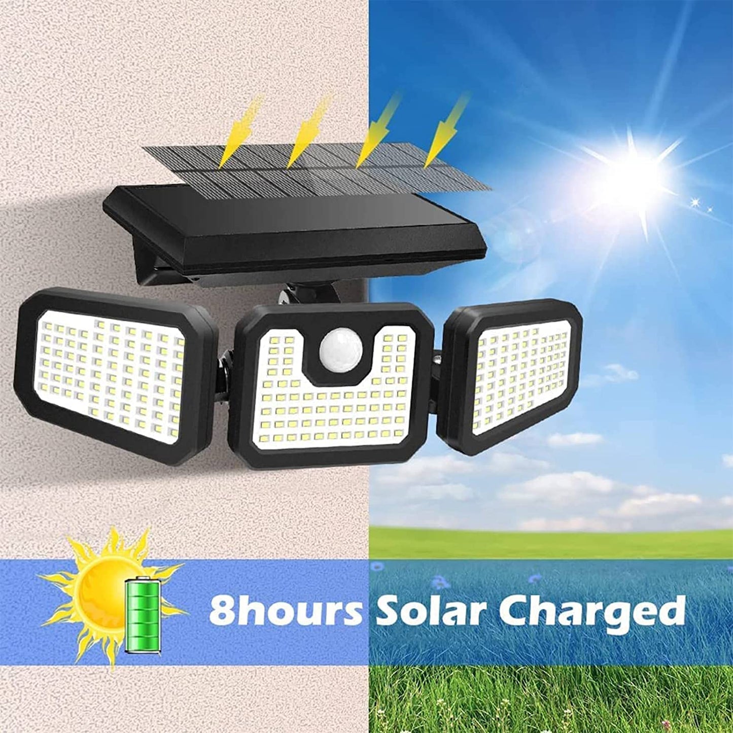 2 Pack 210 LED Solar Outdoor Lights 3 Heads Solar Lights IP65 Waterproof Solar Motion Sensor Light. FREE US BASED SHIPPING